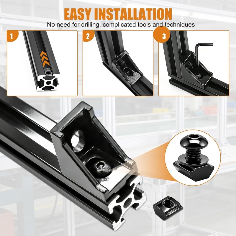 mankk 2020 Series T Slot Rail Aluminum Extrusion Profile Connectors,2028 Corner Bracket with T-Slot Sliding Nuts and M5 Hex Screw Bolt for Aluminum Rail Accessories (30 Set - Image 4